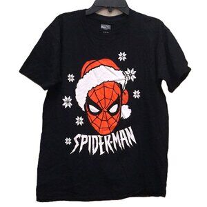 Marvel Holiday Black Spiderman Wearing Santa Hat T-Shirt Boy’s Large
